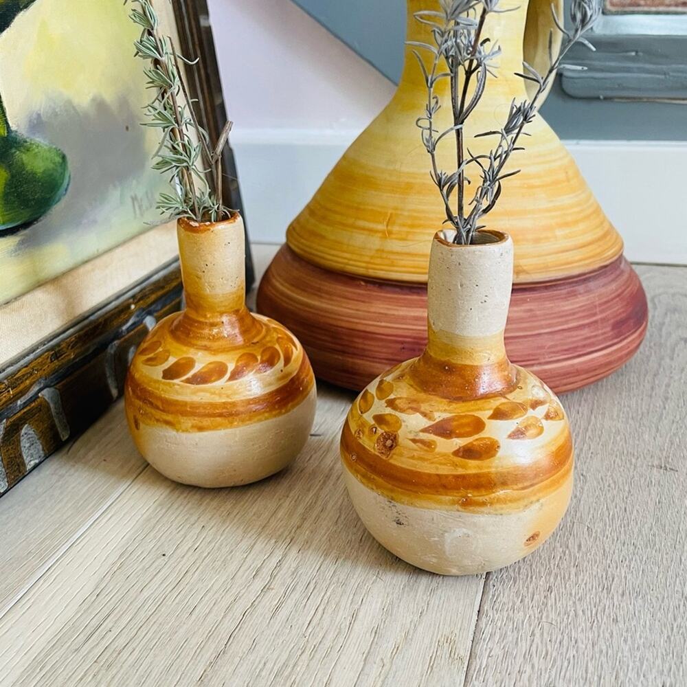Vintage Set of Bud Vases Earthy Handmade Bohemian/Mexican Pottery